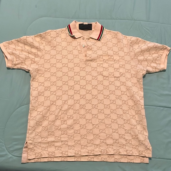 Gucci collared shirt with embroidered logo all over worn one time! - Picture 1 of 3